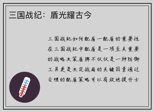 三国战纪：盾光耀古今